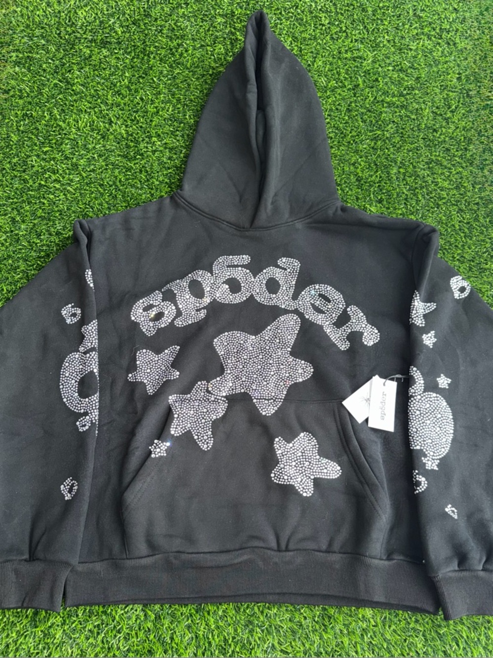Black Beluga Spider Hoodie with Rhinestones